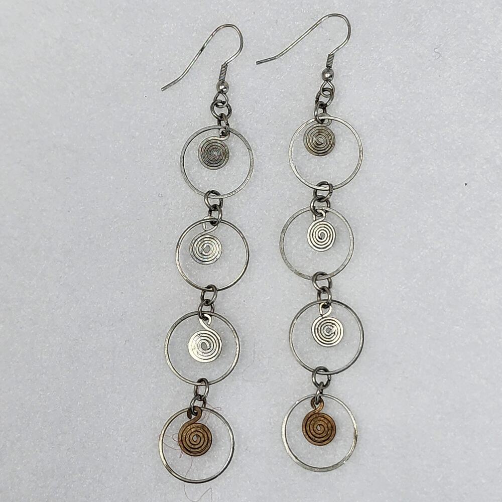 Silver & Brass Spiral Drop Earrings - Women Jewelry